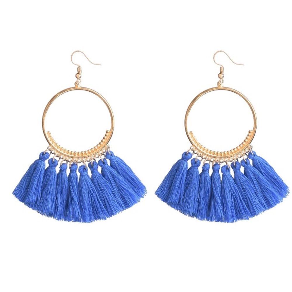 Baby Blue Tassel Hoop Earrings